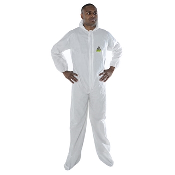 Cordova MP400 Defender 2 White Microporous Coverall With Hood & Boots Zipper Front With Flap And Collar Elastic At Waist Wrist & Ankles Hood & Boots -25EA/CS, PER CASECase