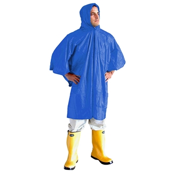 Cordova RP10B Value-Line .10mm PVC Poncho, Attached Hood with Drawstring, Blue Color, 52"x80" - Each