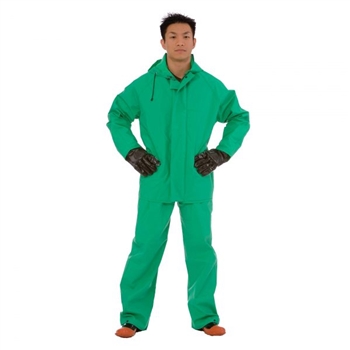 Cordova RS452G Apex FR 2 Piece Chemical Suit, .45mm Green PVC/Nylon/PVC, Flame Resistant (ASTM D6413) - Each