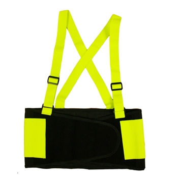 Cordova SB100 Hi-Vis Back Support Belt, Lime Green, 1.25" Elastic Suspenders, Attached Lime Suspenders - Each