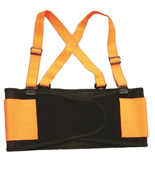Cordova SB200 Hi-Vis Back Support Belt, Neon Orange, 1.25" Elastic Suspenders, Attached Orange Suspenders - Each
