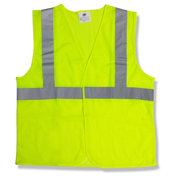 Cordova V211P Class II Lime Reflective Vest, ANSI/ISEA 107-2010, Lime Polyester Mesh, Hook & Loop Closure - Each