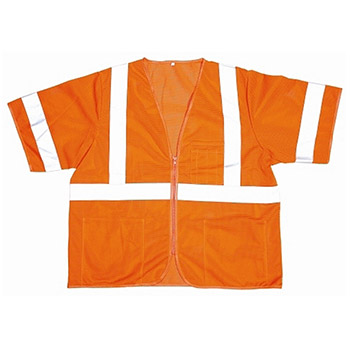 Cordova V3000 Cor-Brite Class III Vest, ANSI/ISEA 107-2010, Orange Polyester Mesh Fabric, Zipper Closure - Each
