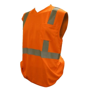 Cordova V420 Class II Sleeveless Shirt, 100% Orange Polyester Mesh, 2" Silver Reflective Tape, Chest Pocket - Each