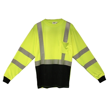 Cordova V501 Class III Long Sleeved Shirt, Flourescent Lime Polyester, Black Front Panel, One Chest Pocket - Each
