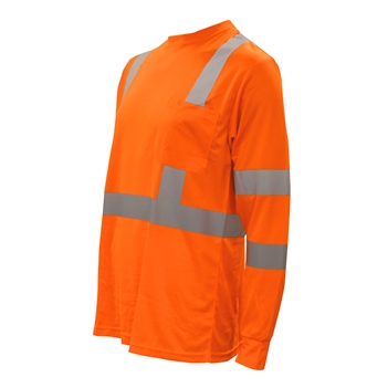 Cordova V510 Class III Long Sleeved Shirt, 100% Orange Polyester Mesh, Chest Pocket, 2" Reflective Tape - Each