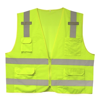 Cordova VS281 Class II Surveyors Vest, Solid Lime Polyester Front, Lime Polyester Mesh Back, Zipper Closure - Each