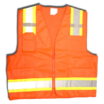 Cordova VS285 Class II Surveyors Vest, ANSI/ISEA 107-2010, Solid Orange Polyester Front - Each