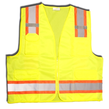 Cordova VS286 Class II Surveyors Vest, ANSI/ISEA 107-2010, Solid Lime Polyester Front, Lime Polyester Mesh Back - Each