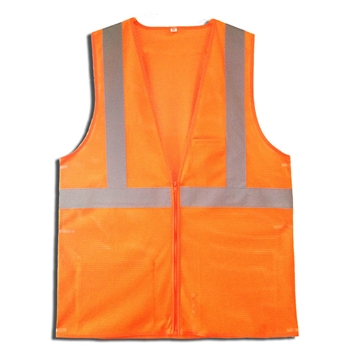Cordova VZ260P Class II Reflective Vest, Orange Polyester Mesh, Zipper Closure, ANSI/ISEA 107-2010 - Each