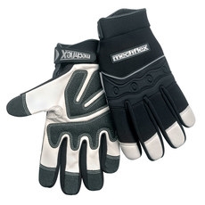 Chicago Protective Appareal White Goatskin Leather, Grip Palm Patch, Mechflex Black/White Mechanic Glove MX-55, Padded Palm & Fingertips, Neoprene Cuff with Hook & Loop Pull Strap, Reinforced Thumb Crotch, Anti-Slip Palm, Per Pr