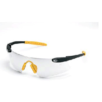 Crews DS210 Desperado Safety Glasses With Black Frame With Yellow Nose Piece And Temples And Clear Duramass Scratch-Resistant