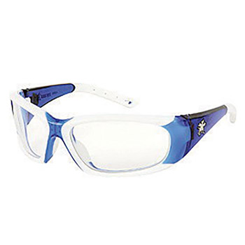 Crews CREFF320AF ForceFlex Ultra-Flexible Regular Safety Glasses With Multi-Polymer Blue And White Thermoplastic Urethane Frame, Clear Polycarbonate Anti-Fog Anti-Scratch Lens And White Temple Sleeve