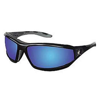 Crews CRERP218B Reaper Regular Safety Glasses With Black Polycarbonate Frame, Blue Diamond Mirror Polycarbonate Duramass Anti-Scratch Lens And Gray Temple Sleeve And Removable Foam Gasket