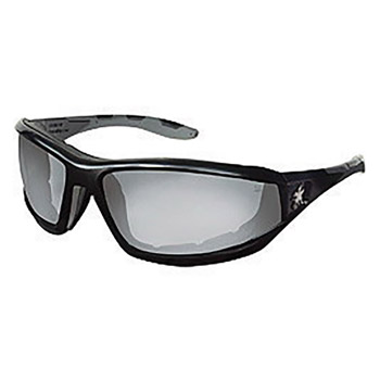 Crews CRERP219AF Reaper Regular Safety Glasses With Black Polycarbonate Frame, Clear Indoor/Outdoor Mirror Polycarbonate Duramass Anti-Scratch Lens And Gray Temple Sleeve And Removable Foam Gasket