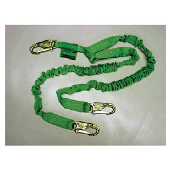 Miller 232MZ76FTGN by Honeywell 6' Green Two Leg Manyard 2 Shock-Absorbing Stretchable Web Lanyard With 3 Locking Snap Hooks And ANSI