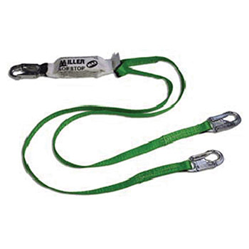 Miller 980WLSZ76FTG by Honeywell 6' Green Two Leg Lanyard With SofStop MAX Shock Absorber And 3 Locking Snap Hooks