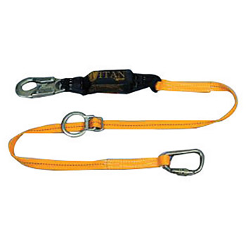 Miller By Honeywell DFPT6111TB6FTAF 6' Titan T-BAK Polyester Web Single-Leg Tie-Back Lanyard With 3/4" Locking Snap Hook, Auto-Lock Carabiner, Shock Absorber Pack And Forged Sliding D-Ring