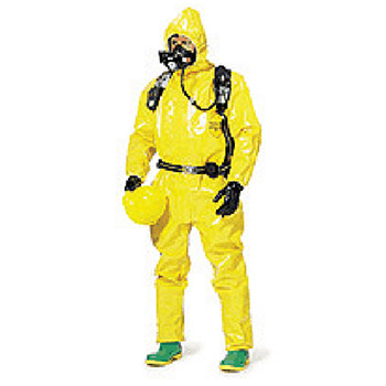DuPont Large Yellow Tychem BR Chemical Protection Coverall Small With Taped Seams Storm Flap Over Front Zipper Closure