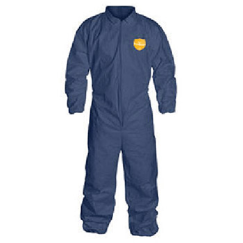 DuPont Medium Denim Blue 12 mil ProShield SMS Chemical Protection Coverall Small With Serged Seams Front Zipper