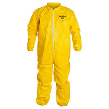 DuPont Large Yellow Tychem QC Chemical Protection Coverall Small With Serged Seams Front Zipper Closure Elastic