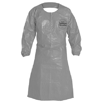 DuPont Gray 34 mil Tychem ThermoPro Chemical Protection Apron With Taped Seams Attached Long Sleeves And Elastic Wrist