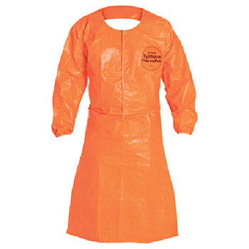 DuPont Orange 34 mil Tychem ThermoPro Chemical Protection Apron With Taped Seams Attached Long Sleeves And Elastic