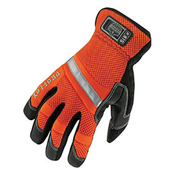 Ergodyne X-Large Hi-Viz Orange ProFlex 872 Trade Full Finger Synthetic Leather Mechanics Gloves With Gauntlet Cuff, AirMesh Back, PVC on Palm And Fingers, Knuckle Pad And Terry Thumb Brow Wipe