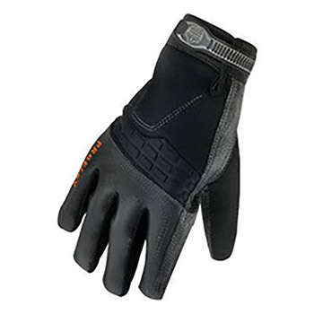 Ergodyne Small Black ProFlex 9002 Half Finger Pigskin Anti-Vibration Gloves With Woven Elastic Cuff, Polymer Palm Pad, Pigskin Leather Palm And Fingers, Low Profile Closure And Neoprene Knuckle Pad