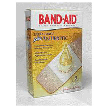 Johnson & Johnson 1 3/4" X 4" Band-Aid Plus Antibiotic Strip Adhesive Bandage (8 Per Box)