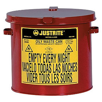 Justrite JTR09200 2 Gallon Red Galvanized Steel Countertop Oily Waste Can With Hand Operated Opening Device