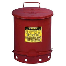 Justrite JTR09500 14 Gallon Red Galvanized Steel Oily Waste Can With Foot Lever Opening Device