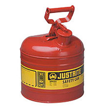 Justrite JTR7120100 2 Gallon Red Galvanized Steel Type I Safety Can With 3 1/2" Stainless Steel Flame Arrester And Self-Closing Lid