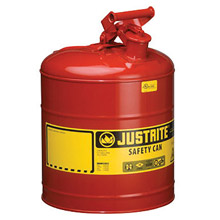 Justrite JTR7150100 5 Gallon Red Galvanized Steel Type I Safety Can With 3 1/2" Stainless Steel Flame Arrester And Self-Closing Lid