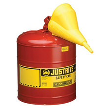 Justrite JTR7150110 5 Gallon Red Galvanized Steel Type I Safety Can With 3 1/2" Stainless Steel Flame Arrester, Self-Closing Lid And Polypropylene Funnel