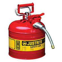 Justrite JTR7220120 2 Gallon Red AccuFlow Galvanized Steel Type II Vented Safety Can With Stainless Steel Flame Arrester And 5/8" Metal Hose