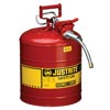Justrite JTR7250120 5 Gallon Red AccuFlow Galvanized Steel Type II Vented Safety Can With Stainless Steel Flame Arrester And 5/8" Metal Hose