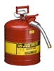 Justrite JTR7250130 5 Gallon Red AccuFlow Galvanized Steel Type II Vented Safety Can With Stainless Steel Flame Arrester And 1" Metal Hose