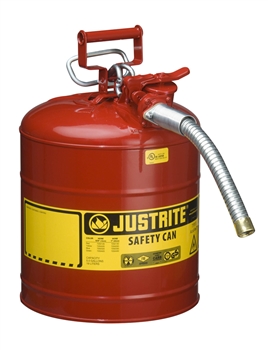Justrite JTR7250130 5 Gallon Red AccuFlow Galvanized Steel Type II Vented Safety Can With Stainless Steel Flame Arrester And 1