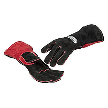 Lincoln Electric Jessi Combs Medium Ladies Black And Red Leather Cotton Lined Full Fingered MIG Stick Welder Gloves With Kevlar Stitching