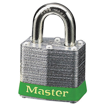 Master Lock M193INKGRN Green 1 9/16" W Laminated Steel Lockout Pin Tumbler Padlock With 9/32" X 3/4" Shackle And Key Number Ink Stamped On Bottom Of Lock 