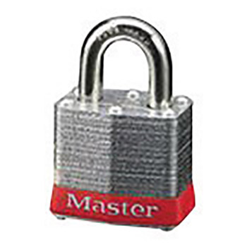 Master Lock M193INKRED Red 1 9/16" W Laminated Steel Lockout Pin Tumbler Padlock With 9/32" X 3/4" Shackle And Key Number Ink Stamped On Bottom Of Lock 