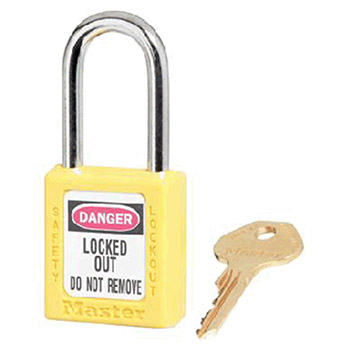 Master Lock 410YLW Yellow #410 1 3/4" High Body Safety Lockout Padlock With 1 1/2" Shackle - Keyed Differently
