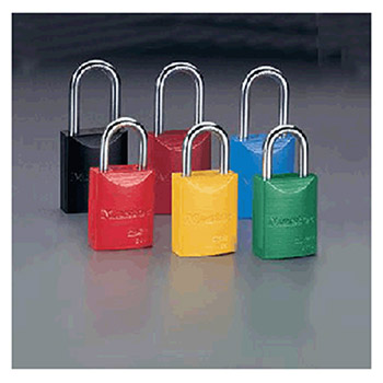 Master Lock 6835BLK Black 1 31/32" High Body High-Visibility Aluminum Padlock - Keyed Differently With 1 1/16" Shackle
