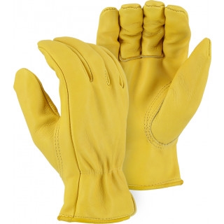 Majestic 1510G Gold Grade A Cowhide Driver's Glove, Keystone Thumb, Leahter Rolled Hem, Double Sewn Index Finger Seam, Per Dz