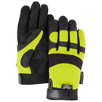 Majestic 2137HY Synthetic Palm Hi-Vis Yellow Back Gloves - Dozen