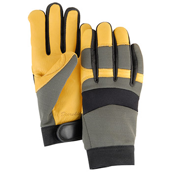 Majestic Leather Palm Gloves Gold Deerskin Green Knit Back 2150GR