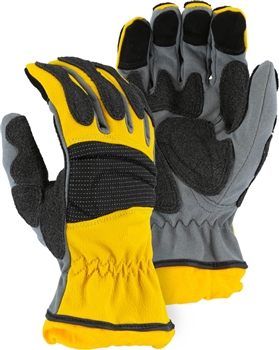 Majestic Mechanics Style Yellow/Gray Extrication Glove, Pre-Curved Kelvar Loaded Armortex Palm Patches, Cordura Stretch Back with Stainless Steel Padded Knuckles, Elastic Gusseted Cuff, Extremely Tough For Emegency Rescue Work, Per Dz