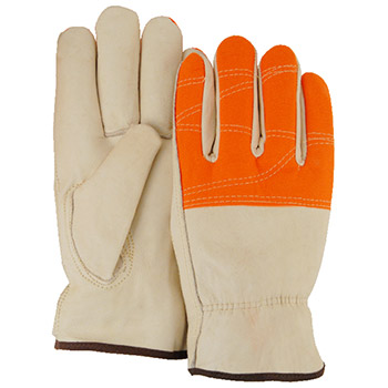 Majestic 2510HVO Driver's Cowhide Keystone Thmb Hi-Vis Orange Gloves - Dozen