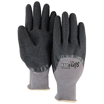 Majestic 3377 Rubber Palm 3/4ths Dip Grey Black Knit Gloves - Dozen